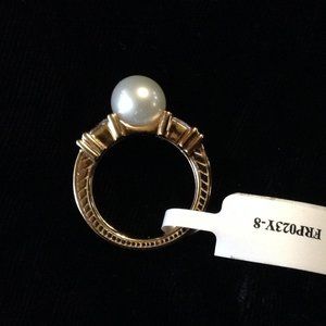9-9.5MM WHITE SOUTH SEA PEARL with .90CTW DIAMOND SIMULANT STERLING SILVER SZ 8.